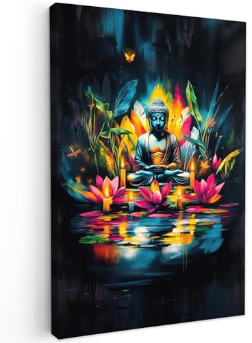 MuchoWow© Wandbilder 40x60 cm Wohnzimmer Wanddeko Schlafzimmer Zimmerdeko Wandgemälde Zimmer Deko auf Wand Dekoration Wall Art Kerzen - Blumen - Buddha - Wasser