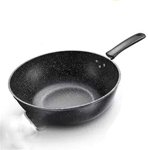 GAOAZHEN Poêle Wok en Pierre Maifan antiadhésive, poêle Domestique, Wok en Fer, sans fumée huileuse, marmite de Cuisson avec cuisinière à Induction, cuisinière à gaz, poêle générale (Couleur : 34 cm