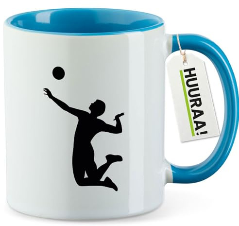 Huuraa Becher Volleyball Silhouette Geschenk 330ml Blau Volleyball Geschenkidee