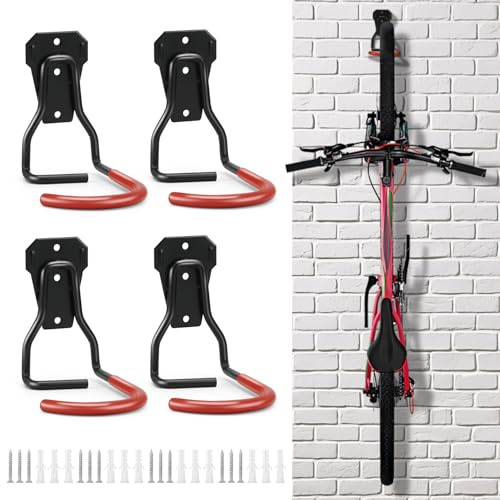 Micvtve 2 Pack Bike Wall Mount,Heavy Duty Bike Rack Wall, Steel Coated garage hooks Vertical Bike Rack Wall Hanger, Mountain Bike Wall Mounts, Bicyckle Storage Rack for Garage (4)
