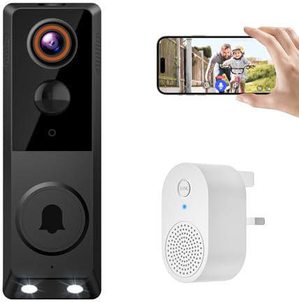 FineLuck Video Doorbell Camera WiFi Wireless with Doorbell Receiver, Battery Powered, AI Human Detection, 2-Way Talk, 2.4G Wi-Fi, Cloud Storage, Color Night Vision, Indoor Outdoor Surveillance