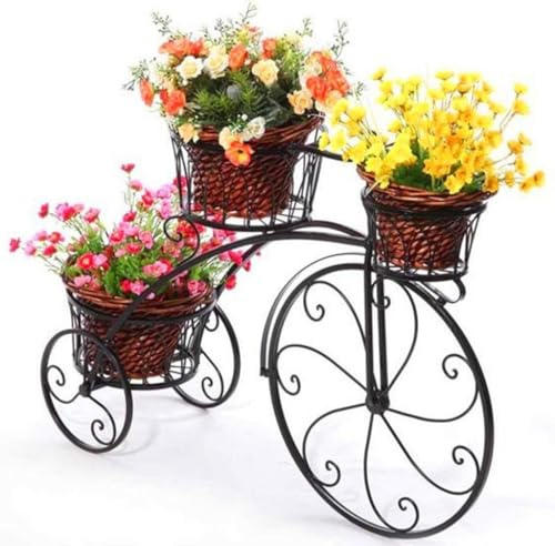 Support De Fleur De Vélo en Fer Forgé, Support De Pot De Fleur De Plante à 3 Niveaux, Patio De Jardin Décoratif Moderne, Petit Présentoir De Vélo, Contient 3 Pot De Fleurs, Black