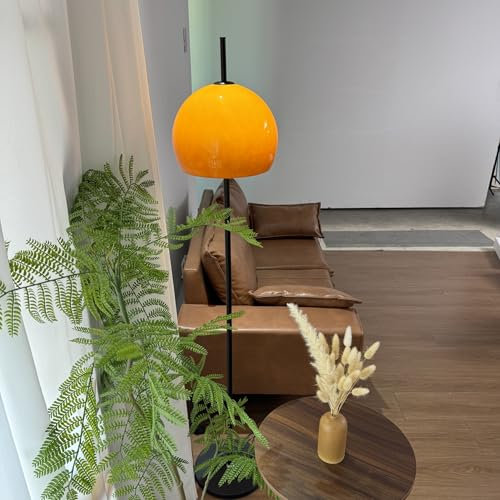 Lampadaire en Verre Orange Style Bauhaus en Forme de dôme, Lampe sur Pied Champignon Moderne du Milieu du siècle, Lampe Haute Art déco, lampadaire Nordique pour Salon, Chambre à Coucher - Base Noire