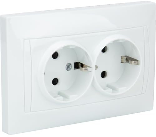 Double prise Schuko monoposte encastrée - Blanc - Zyna - Zenitech