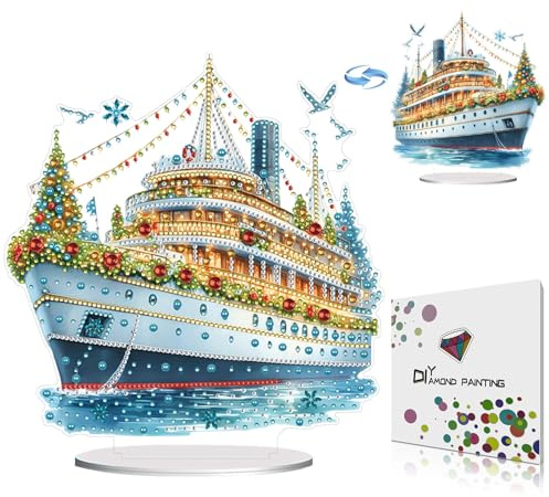 CXINLky DIY Diamond Art Painting Weihnachten Tisch Deko, 5D Diamond Art Schiff Tischdeko Handgemachte Dekorative Ornamente-12