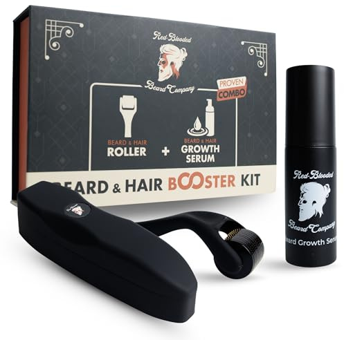 Kit de crecimiento de barba y cabello – Dermaroller 0,5 mm + sérum de crecimiento – Vegano y no probado en animales