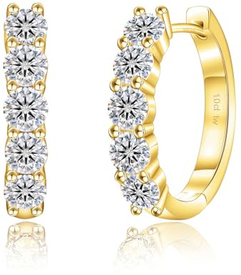 KRKC&CO Moissanit Creolen Silber 925 für Damen, S925 Sterlingsilber, Weihnacht Geschenk, D Farbe VVS1 Reinheit 2,0 Karat hypoallergen, 14K Vergoldet, Huggie Ohrringe, Hochglanz poliert