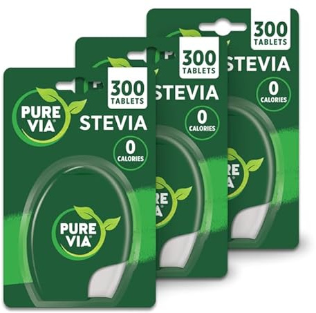 Pure Via Stevia Sweetener Tablets Bundle of 3 (900 Tablets Total) – Low Calorie Sugar Alternative Derived from Nature – Great Taste for Tea & Coffee – Convenient Dispenser Format