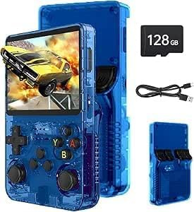 Febotak R36S Console portatile retrò, schermo IPS da 3,5 pollici, 128 GB di memoria, oltre 40.000 giochi basati su LINXU Open Source ARKOS, batteria da 3500 mAh (blu)