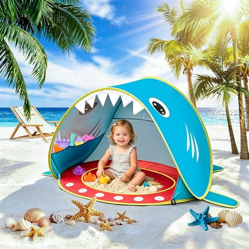 XUNIVERS Tienda Playa Pop-up Automática con Piscina,Campaña Plegable Portátil Extra Ligera Ventilación con Bolsa de Transporte y Clavo Fijo,Protección Sol Anti UV UPF 50+,para Playa,Jardín,Camping
