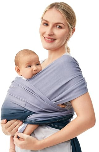 Momcozy Ring Sling Tragetuch Neugeborene 3,6-15 kg, Blauer Farbverlauf | Oeko-Tex 100 zertifiziert, 95% Polyester 5% Elasthan, atmungsaktiv, ab Geburt 3,6 kg, bis 15 kg, verstellbar, ergonomisch