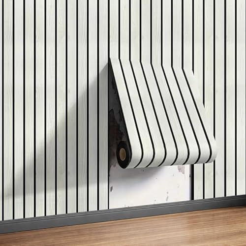 Nomiro - Akustikpaneel selbstklebend Holzoptik Weiß - 3D Wandpaneel Lamellen Design - 1 Rolle 300x40 flexible Wandverkleidung für moderne Wandgestaltung Wohnzimmer Schlafzimmer