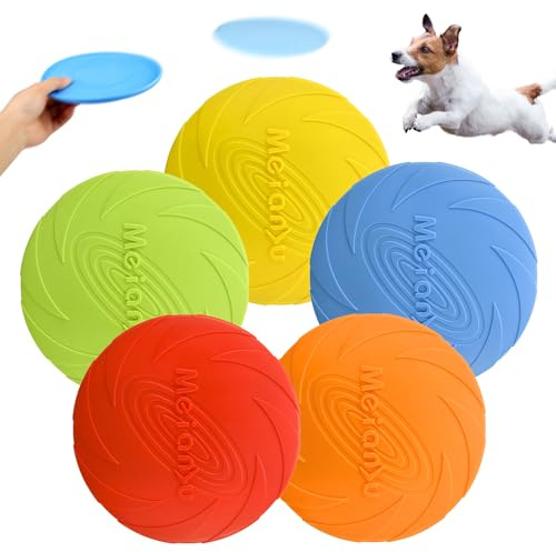 PORFOYO Lot de 5 frisbee pour chien - 22 cm - Jouet de natation pour chien - Soucoupe volante - En caoutchouc - Pour lancer le chien - Pour la terre et l'eau