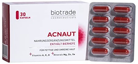 Biotrade Acnaut Skin Supplements – 30 Capsules for Blemish-Prone and Oily Skin, Supports Clear Complexion with Vitamins, Minerals and Brewer’s Yeast