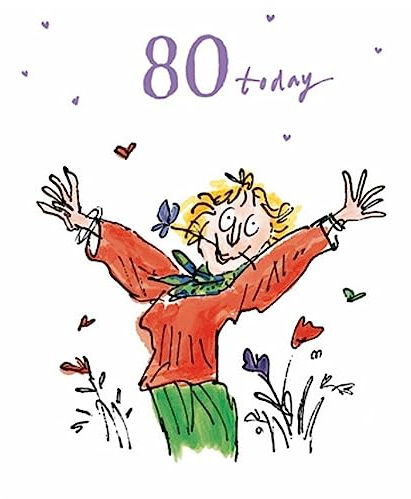 Age 80 Birthday Card - (WDM-423345) - Woman With Flowers - From The Quentin Blake Range