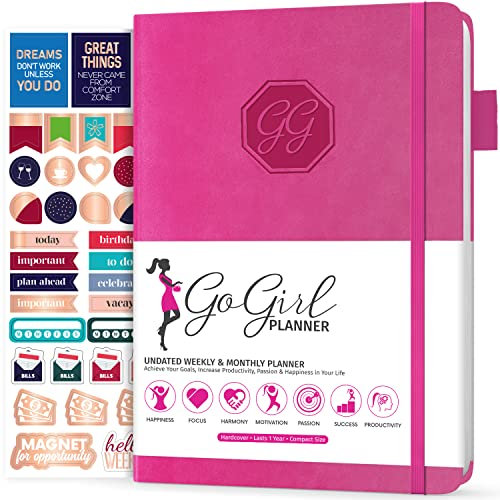 GoGirl Planer und Organisator für Frauen - Wochenplaner der Größe Kompakt, Ziel-Journal & Agenda zur Verbesserung von Zeitmanagement, Produktivität & glücklicherem Leben. Undatiert - Heißes Rosa