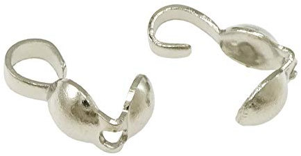 Perlin 300 Stk. Quetschkalotten Fädelkalotten mit Häkchen Metall Kalotten Ösen Klappkapseln 8 x 5 mm Silberfarbe M46 x3