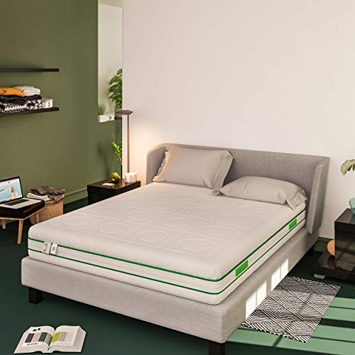 Baldiflex Taschenfederkernmatratze und Memoryschaum, Green Spring 800 Federn + 3 cm Memory-Schaum, 9 verschiedene Zonen 90x200 cm Bianco