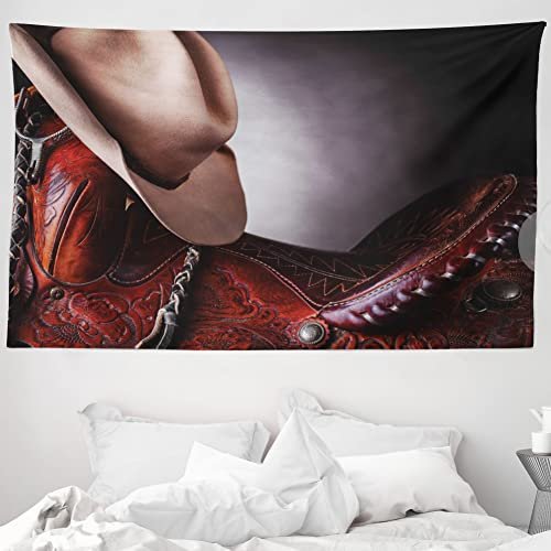 ABAKUHAUS Western Wandteppich und Tagesdecke, Cowboy Wilde Texas Kunst aus Weiches Mikrofaser Stoff Waschbar ohne Verblassen Digitaldruck, 230 x 140 cm, Lederbraun