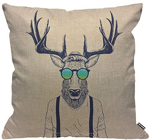 HGOD DESIGNS Kissenbezug Hirsch Deer Gewandet Nach Oben Wie Cool Hipster Kissenhülle Haus Dekorativ Für Männer/Frauen/Jungen/Mädchen Wohnzimmer Schlafzimmer Sofa Stuhl Kissenbezüge 45X45cm