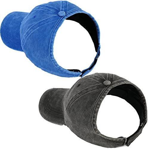 Beira 2 Stück rückenfreie Pferdeschwanz-Hut für Frauen Afro Kordelzug Puff Pferdeschwanz Baseball Cap - Blau - Medium