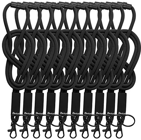 Tarifold Es 200547 Lot de 10 cordons de cou pour cartes d'identité, clés, tissu très doux, fermeture de sécurité, couleur noire