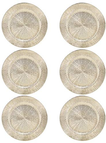 URBN-CHEF 33cm Plastic Christmas Charger Plates (Gold - Blast, 6)