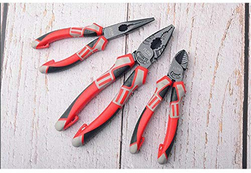 BE-TOOL Arbeitssparende Zange 20,3 cm Kombizange + 15,2 cm Seitenschneider + 15,2 cm lange Spitzzange rutschfeste robuste Schneidezange zum Schneiden von Drähten, Kabeln, Stiften und Gummi (3 Stück)