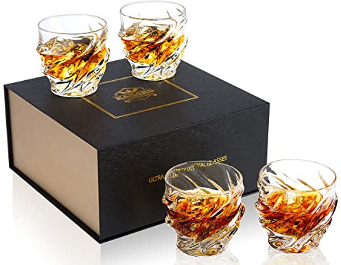 KANARS 4 Pièces Verres à Whisky, 260 ml Verre a Whiskey en Cristal pour Cognac, Martini, Whisky, Scotch, Belle Boîte Cadeau