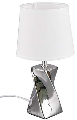 Reality Leuchten R50771589 Abeba Lampe de table avec pied en céramique argenté et abat-jour en tissu blanc 1 ampoule E14 non incluse