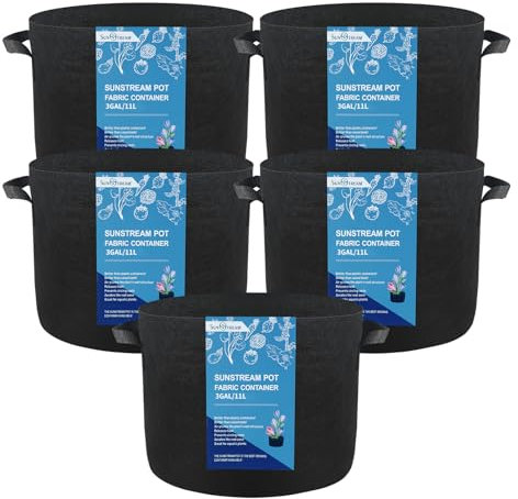 SunStream 5-Pack 3 Gallon(11L) Heavy Duty Thickened Nonwoven Fabric Pots Potato Grow Bags with Handles Garden Planters
