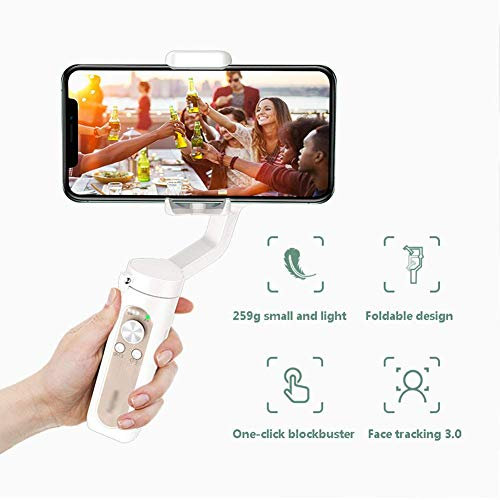 Gimbal Estabilizador de movil, 3-Ejes Gimbal Movil, Gimbal Stabilizer Ligero con Batería Soporte para 8H, Carga 280g, Ideal para Smartphone iOS&Android iPhone/Huawei/Samsung/Xiaomi etc