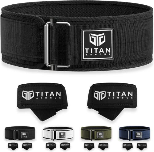Titan Armour Selbstsichernder Gewichthebergürtel – kostenlose Gewichthebergurte in Schwarz – Fitnessgürtel für Crossfit, olympische Hebebänder – für Damen und Herren – UK Marke (schwarz, groß)