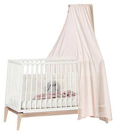 Leander Luna Babybett 120x60cm - weiß/Eiche mit Himmelgestell Eiche und Himmel dusty rose OHNE MATRATZE