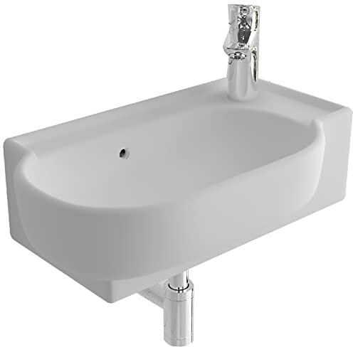 Alpenberger Handwaschbecken | Waschtisch aus Keramik mit Überlauf | Hängewaschbecken zur Wandmontage | Gästebad Waschbecken Modernes Design | Badezimmer Waschbecken | Lavabo Waschbecken Weiß