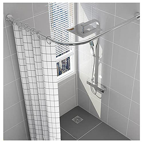 Barra De Cortina De Ducha Curvada, Barra De Cortina Ducha Esquina En Forma L,Barra Baño Curvada Acero Inoxidable,Apto Para Vestuarios, Baños Barra De Ducha Curvada Extensible,70 to 95* 70 to 95
