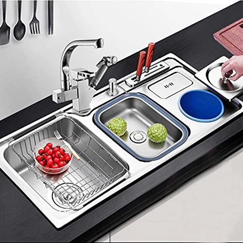 Küchenspüle Mit Amatur, Einbauspüle Doppelt Spülbecken Für Küche Edelstahl Handgemachte Mit Sieb Edelstahl Inklusive Seifenspender Ablauf- Und Überlaufgarnitur, Für Aufliegende Flach Bündige Montage