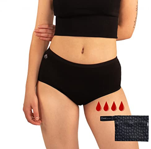 Cool Period -Shorty Gold Modell Periodenunterwäsche & Menstruationsunterwäsche von französischer Marke - Max. Saugfähigkeit, Größe 2XS, Oeko-TEX - Inkl. Gratis Tasche - Perioden Slip