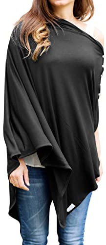 Byrd & Blume Super Soft Breastfeeding Cover, Nursing Cover, Shawl, Wrap, Scarf, Poncho, Swaddle, Stroller Blanket & Baby Car Seat Cover, 100% Viscose, Oeko-Tex Certified, 60 x 28 (Black)