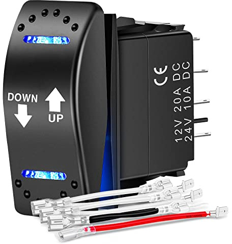 Nilight Down Up Polarity Reverse Switch DPDT 20A 7PIN Momentary Rocker Switch ON Off ON Switch 12V 24V Toggle Switch Jumper Wires for Control Motor for Hoist, Crane, Linear Actuator, 2 Years Warranty