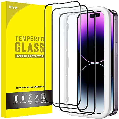 JETech Full Screen Schutzfolie für iPhone 14 Pro 6,1 Zoll, Schwarzer Rand Panzer Schutz Glas Folie Displayschutz mit Einfaches Installationswerkzeug, HD Klar, 3 Stück