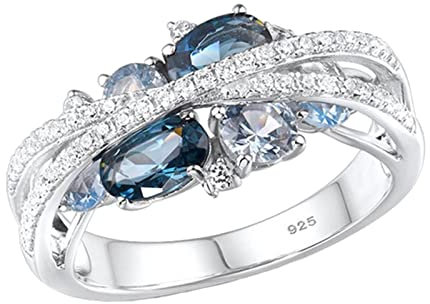 Yowablo Frauen-Ring-Retro- kreativer neuer X-f鰎miger hohler Seeblau-Zirkon-Ring Geschenk Duschvorhang Ringe Edelstahl