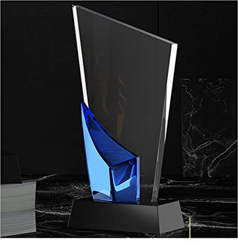 Glas-Kristall-Trophäe, Gold-Trophäen, Personalisierte Leistungstrophäe Mit Präsentationskoffer Und Kostenloser Gravur Für Wettbewerbspartys (Color : Blau, S : 11.5x25cm)