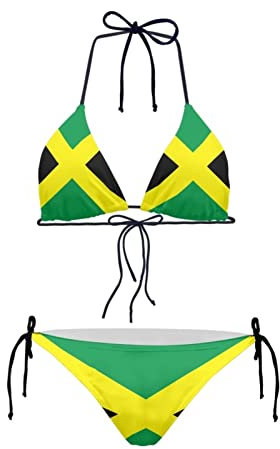 Biyejit Bikini da donna a due pezzi Set Sexy Costumi da bagno Halter String Triangolo Costumi da bagno, Bandiera giamaicana., M