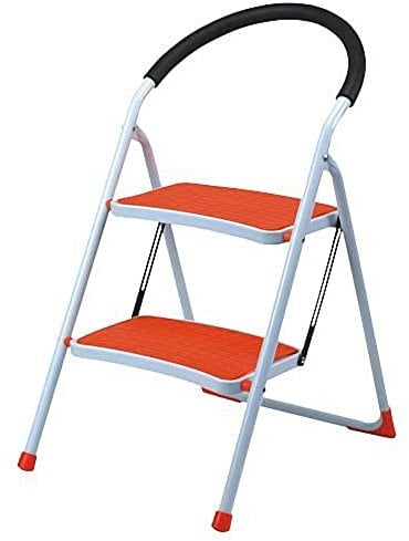 PROREGAL Small Giraffe Einseitige Metall-Klappleiter | 2 Stufen | HxBxT 81,5x47,5x57cm | Orange | 150kg Tragkraft | Leiter, Teleskopleiter, Trittleiter, Bockleiter, Sprossen-Doppelleiter, Stehleiter