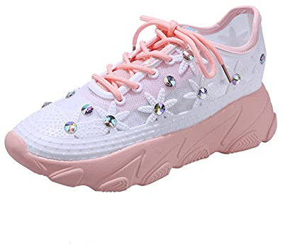 Blingko Damen Sneaker Weiss Damen-Straßenlaufschuhe Walking Athletic Tennis Outdoor Sportschuhe Straßenlaufschuhe Sneaker Damen Glitzer Adventskalender Frauen