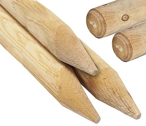 Homatz 1 Round Wooden Tree Stake for Garden - Treated & Pointed Stake for Plant & Tree Support Thick Wooden Peg, 50mm Thick, 1.2m Height
