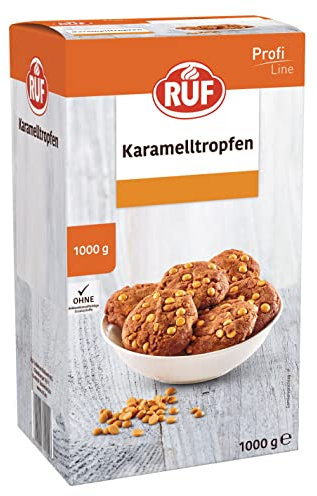 RUF Schoko-Tröpfchen Karamell, backfeste Karamell-Tropfen, zum Backen von Cookies und Muffins, Topping für Eis, Müsli, Porridge, Bowl, Großpackung 1kg, glutenfrei