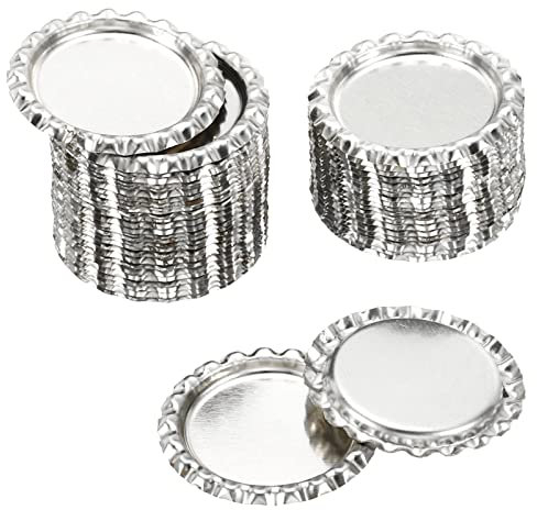PATIKIL 1 Inch Flat Decorative Bottle Caps, 50 Pack Craft Bottle Pendant Trays Double Sides Printed for DIY Pendants Craft Scrapbooks, Silver Tone