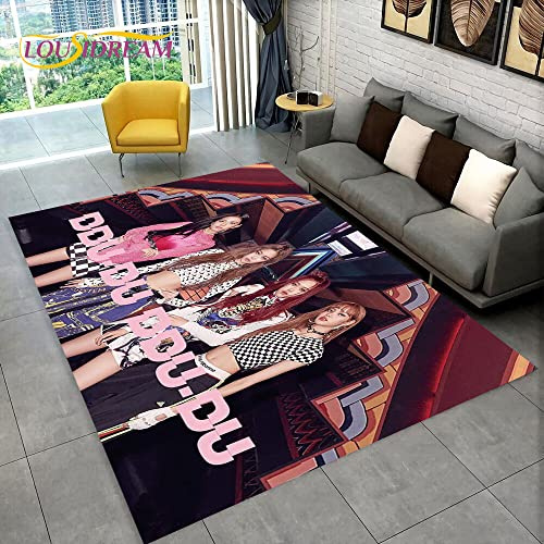 YZGAH Schwarz Pink Girl Group Star Kpop Bereich Teppich, 120X180CM Modern Teppich für Wohnzimmer, Schlafzimmer, Sofa, Fußmatte, Kinderspiel, rutschfeste Bodenmatte